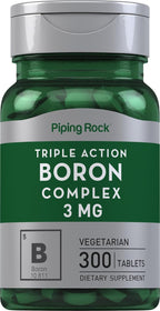 Piping Rock Boro Suplemento | 3 mg | 300 Comprimidos | Triple Complejo (Glicinato, Aspartato, Citrato) | Vegetariano, No Transgénico, Sin Gluten