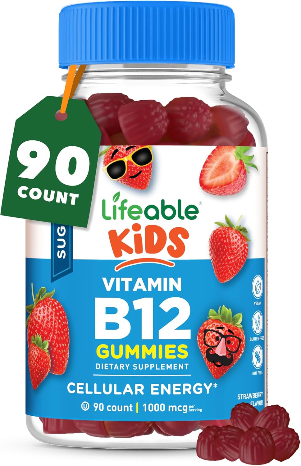 Lifeable Gominolas de Vitamina B12 Sin Azúcar para Niños - 1000 mcg - 90 Gominolas