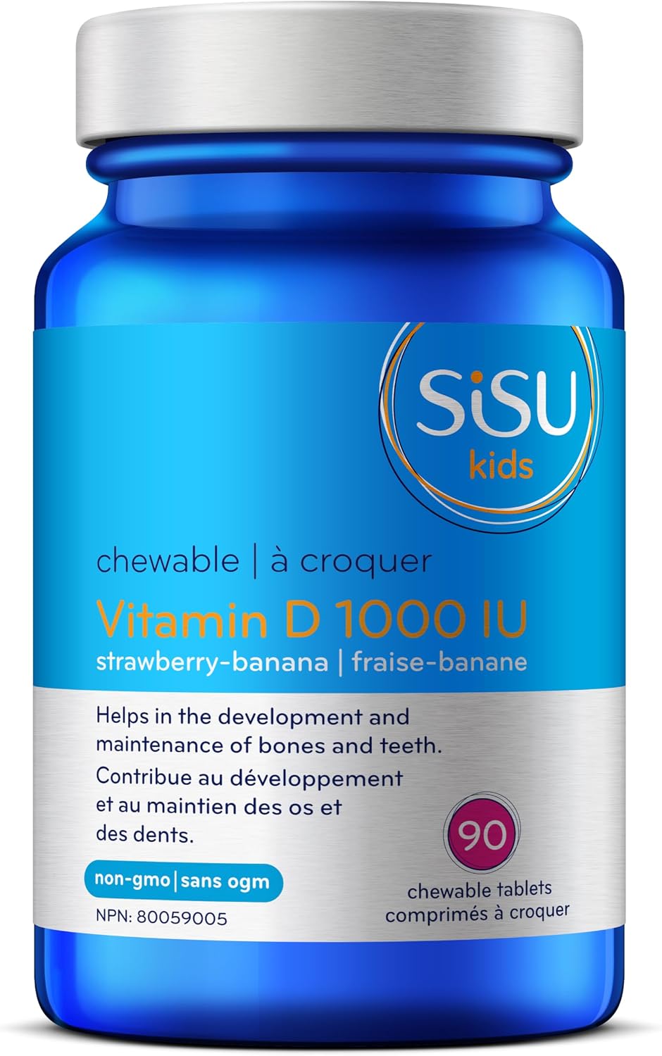SISU Kids Vitamina D3 1000 UI - 90 Comprimidos Masticables Sabor Fresa-Plátano