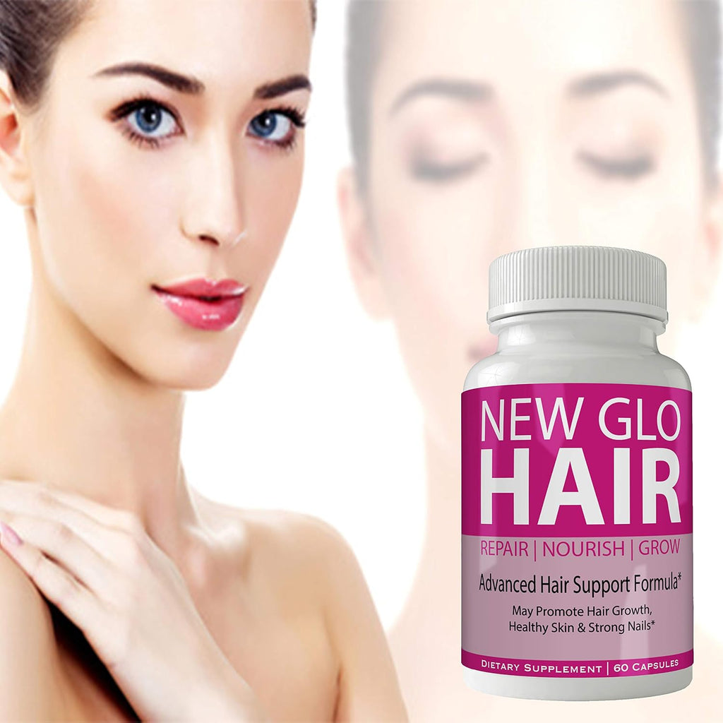 New Glo Hair Skin and Nails Suplemento - Biotina para Cabello, Piel y Uñas - 60 Cápsulas