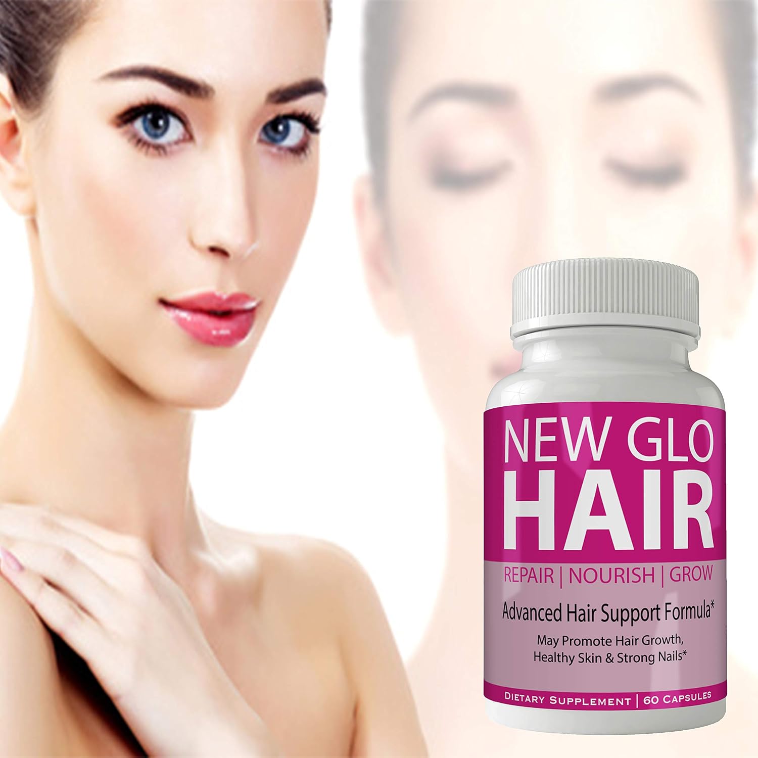 New Glo Hair Skin and Nails Suplemento - Biotina para Cabello, Piel y Uñas - 60 Cápsulas