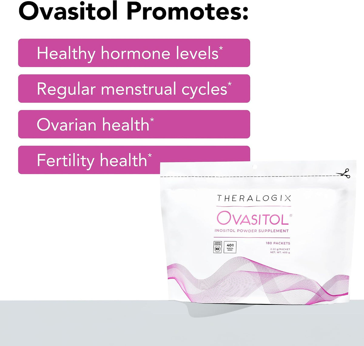 Theralogix Ovasitol Inositol Powder Packets - 90-Day Supply - Myo-Inositol & D-Chiro Inositol - NSF Certified - 180 Packets – Image 3