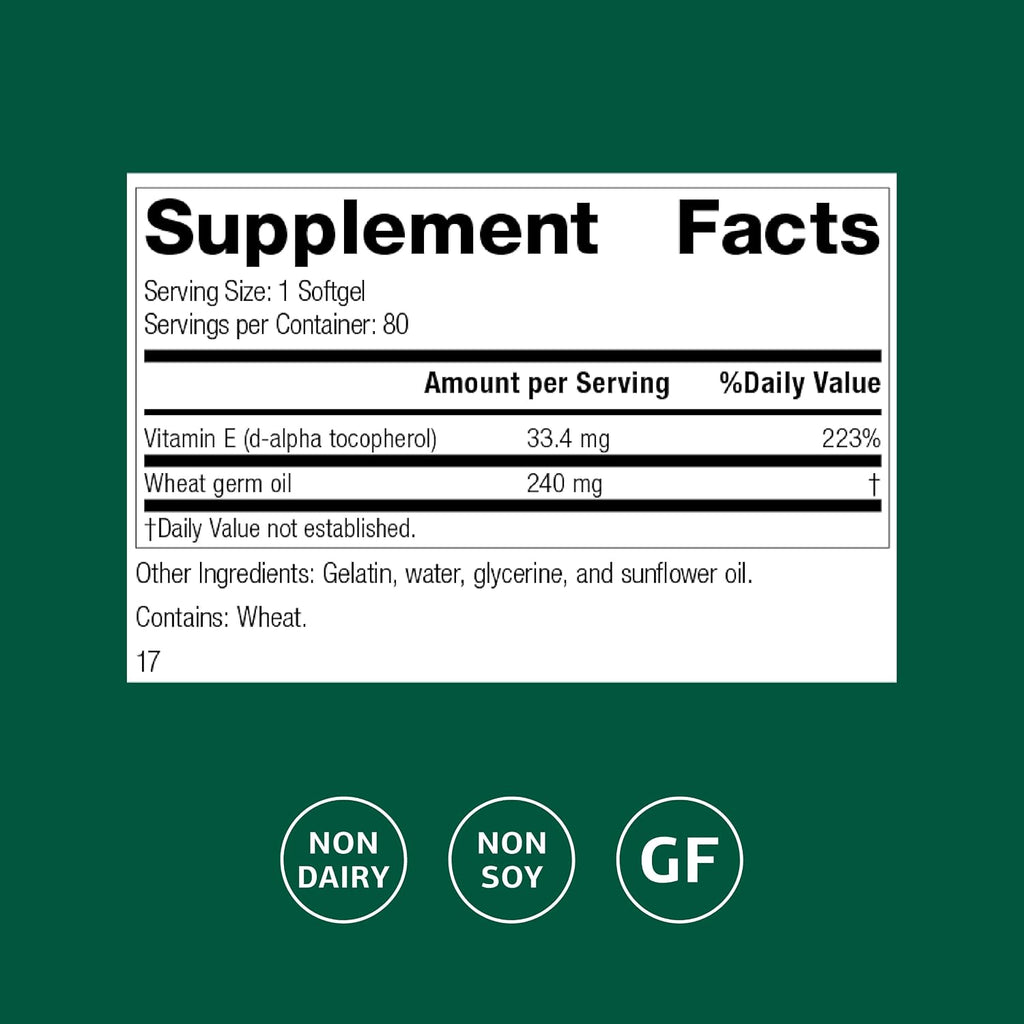 Standard Process Aceite de Germen de Trigo Fortificado - Vitamina E Natural 33.4 mg - 80 Cápsulas
