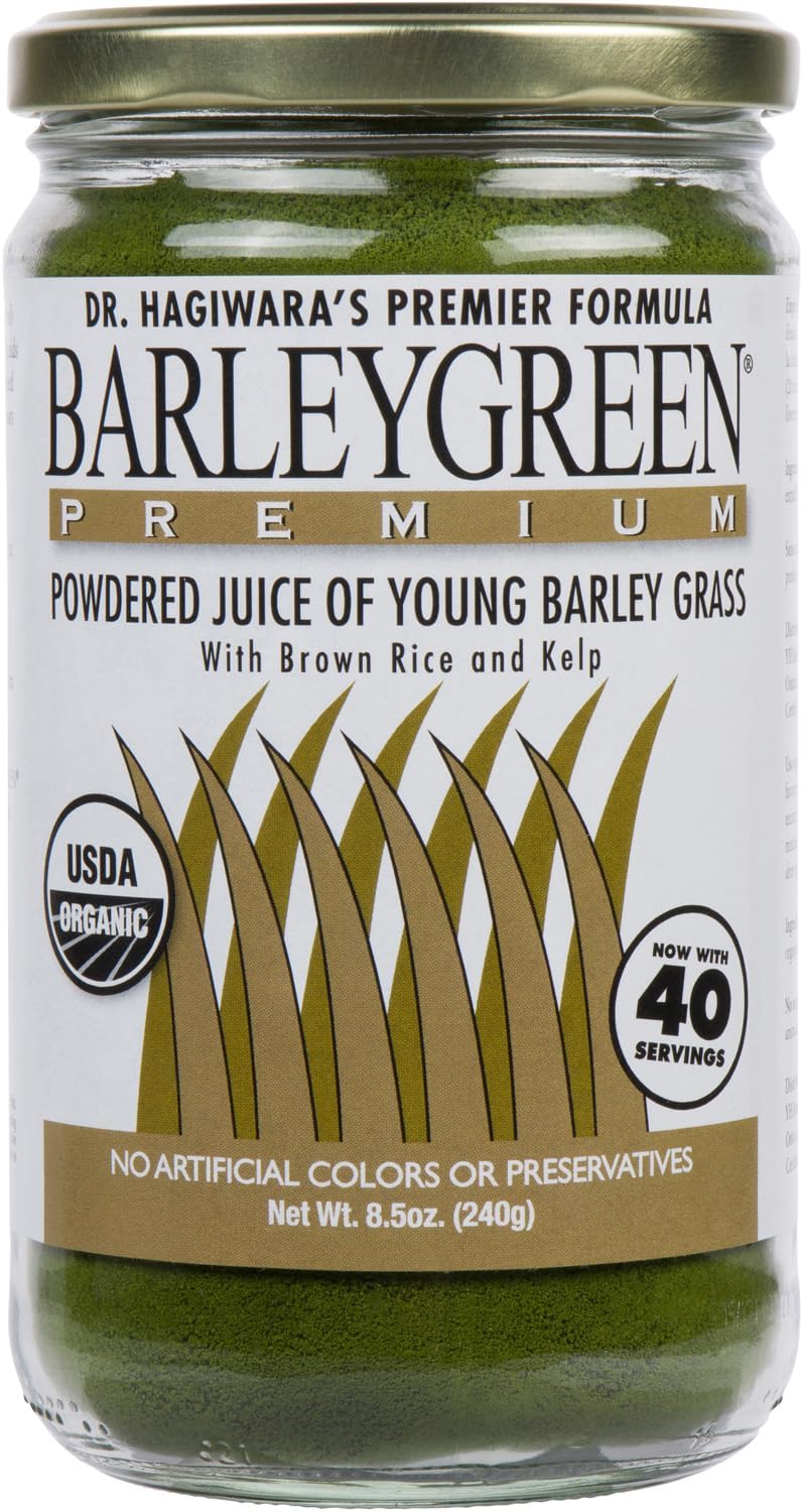 BARLEYGREEN Dr. Hagiwara's Original Premium con Algas Kelp - Polvo de Jugo de Césped de Cebada Orgánico, 240g