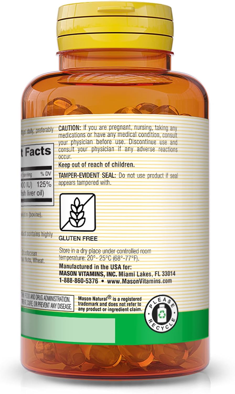 Mason Natural Vitamin D3 1000 IU (25 mcg) from Fish Liver Oil, 120 Softgels