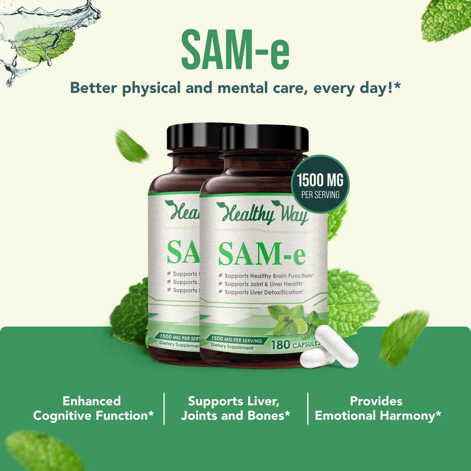 SAM-e 1500mg - S-Adenosilmetionina de Alta Absorción - 120 Cápsulas