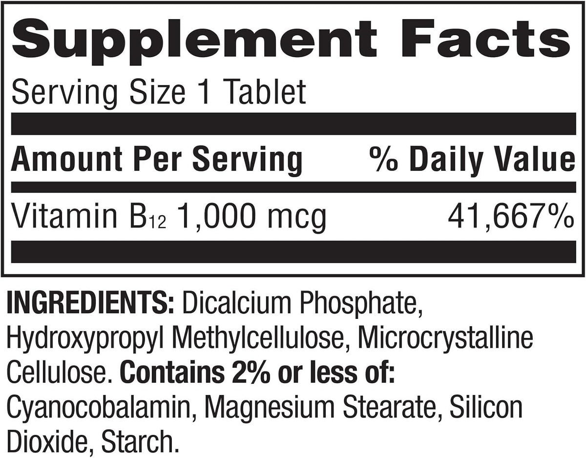 Spring Valley Vitamina B12 1000 mcg – Apoya el metabolismo energético normal. Ayuda a transformar los nutrientes – Image 3