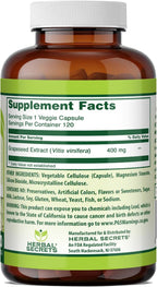 Herbal Secrets Extracto de Semilla de Uva 400 mg - 120 Cápsulas Vegetales - No-GMO - Sin Gluten