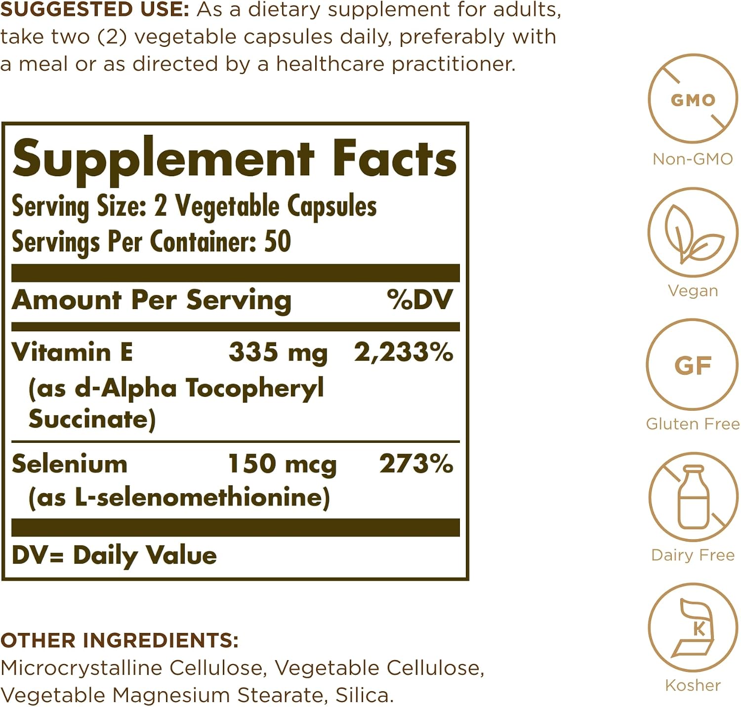 Solgar Dry Vitamin E with Yeast-Free Selenium - 100 Vegetable Capsules