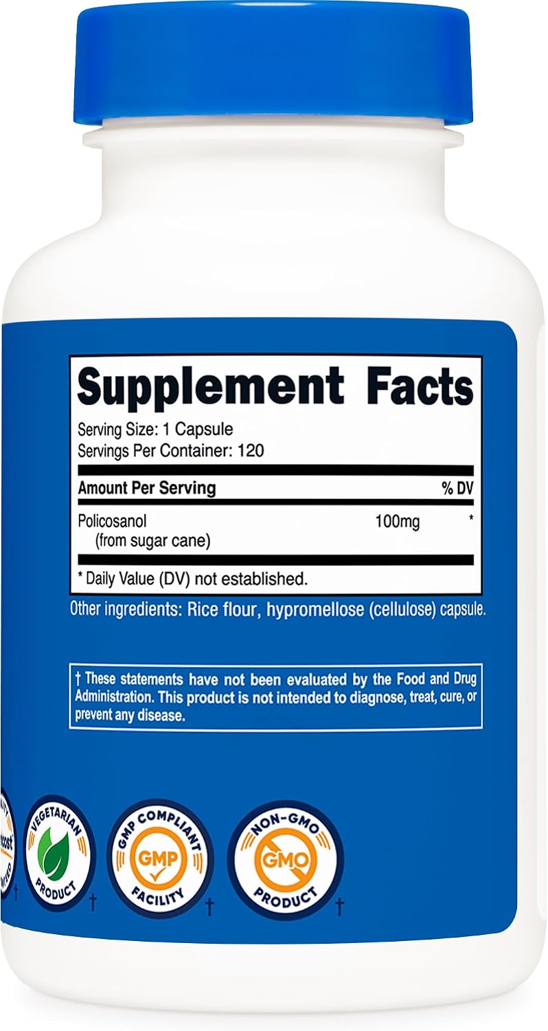 Nutricost Policosanol 100mg - 120 Cápsulas - Sin Gluten, No GMO, Vegetariano