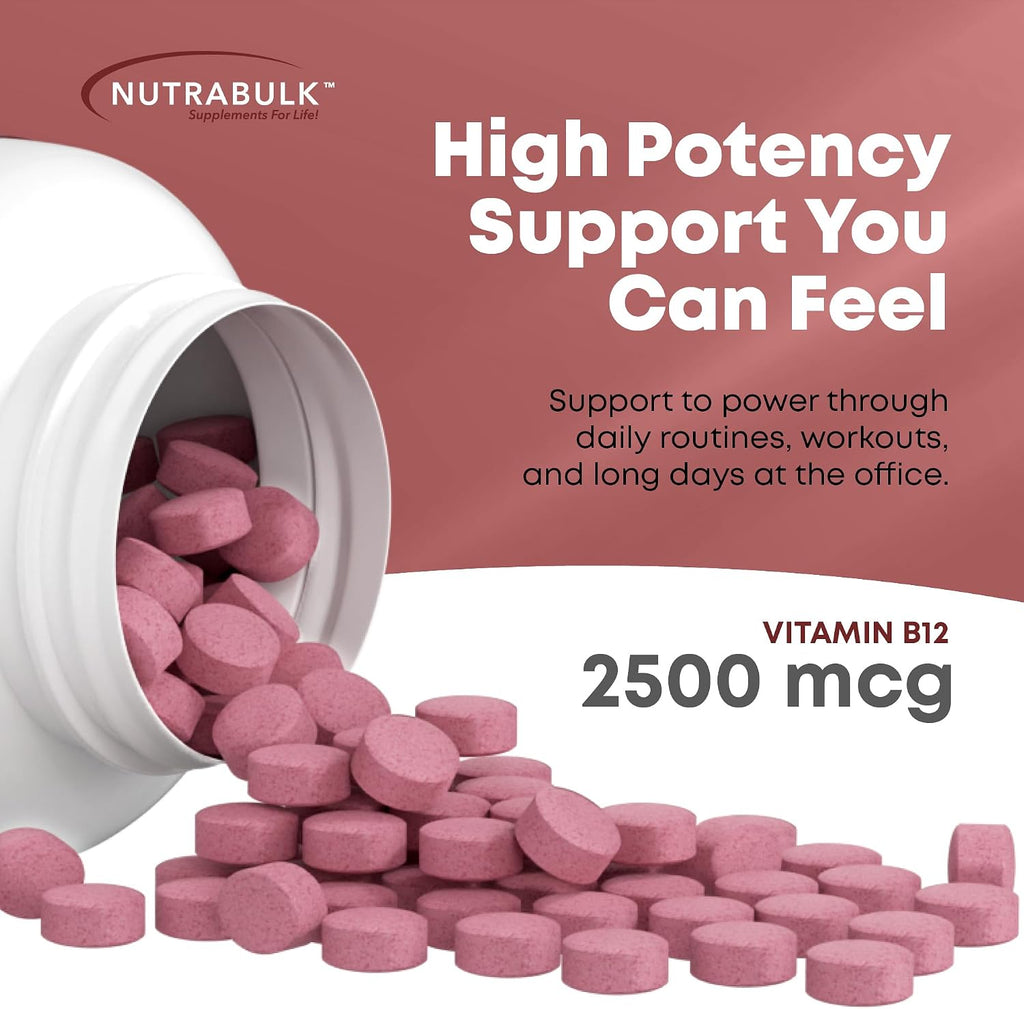 Vitamina B12 2500 mcg Pastillas Sublinguales Sabor Cereza - NutraBulk