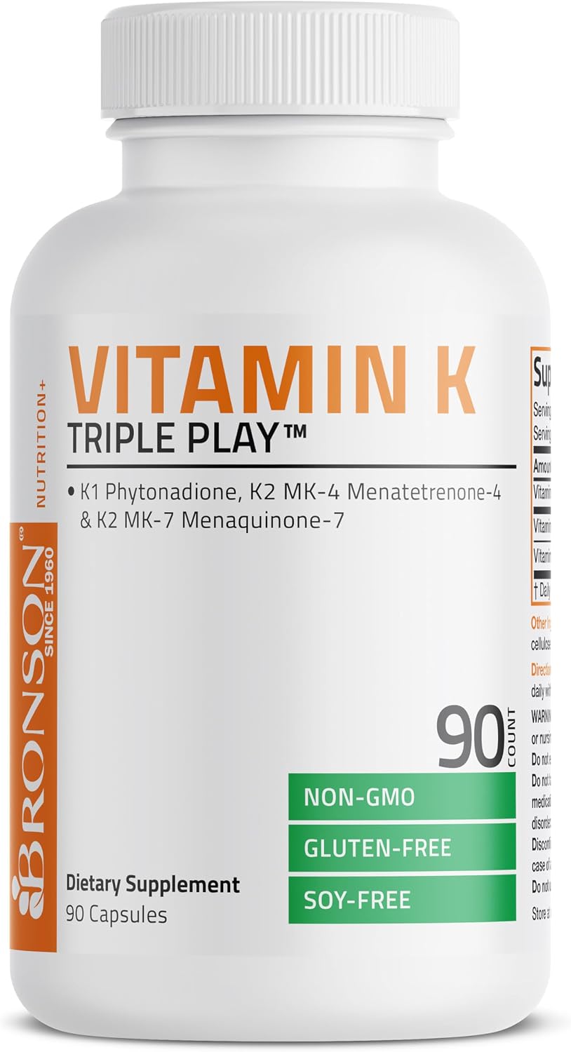 Bronson Vitamin K Triple Play Complejo Vitamina K (K1, K2 MK4, MK7) 90 Cápsulas