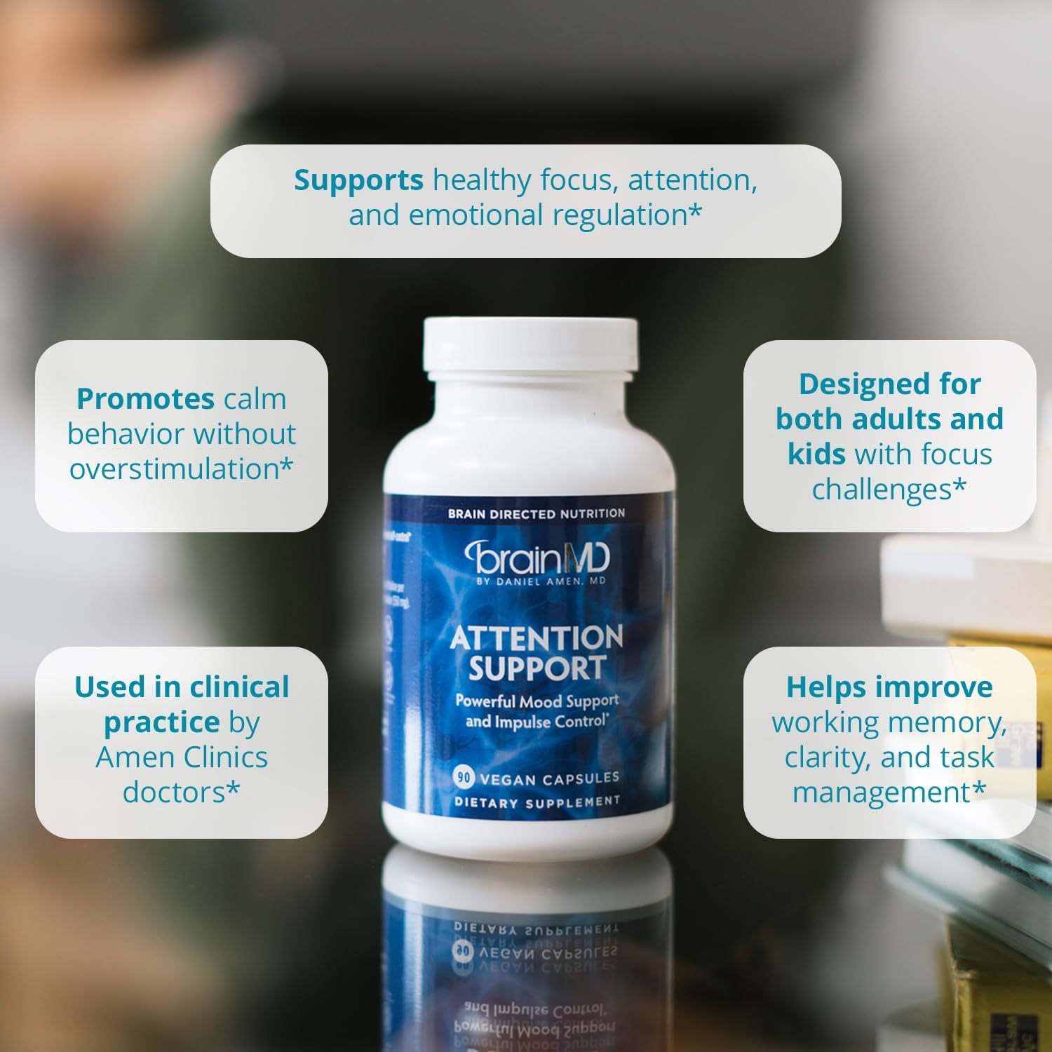 BRAINMD Dr. Amen Attention Support - 90 Cápsulas, Pack de 2 - Favorece la Concentración Mental y el Control de Impulsos - Sin Gluten - 60 Dosis