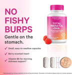 Pink Stork Total Prenatal - Vitaminas Prenatales con DHA Vegano, Folato Metilado y Hierro, 60 Cápsulas