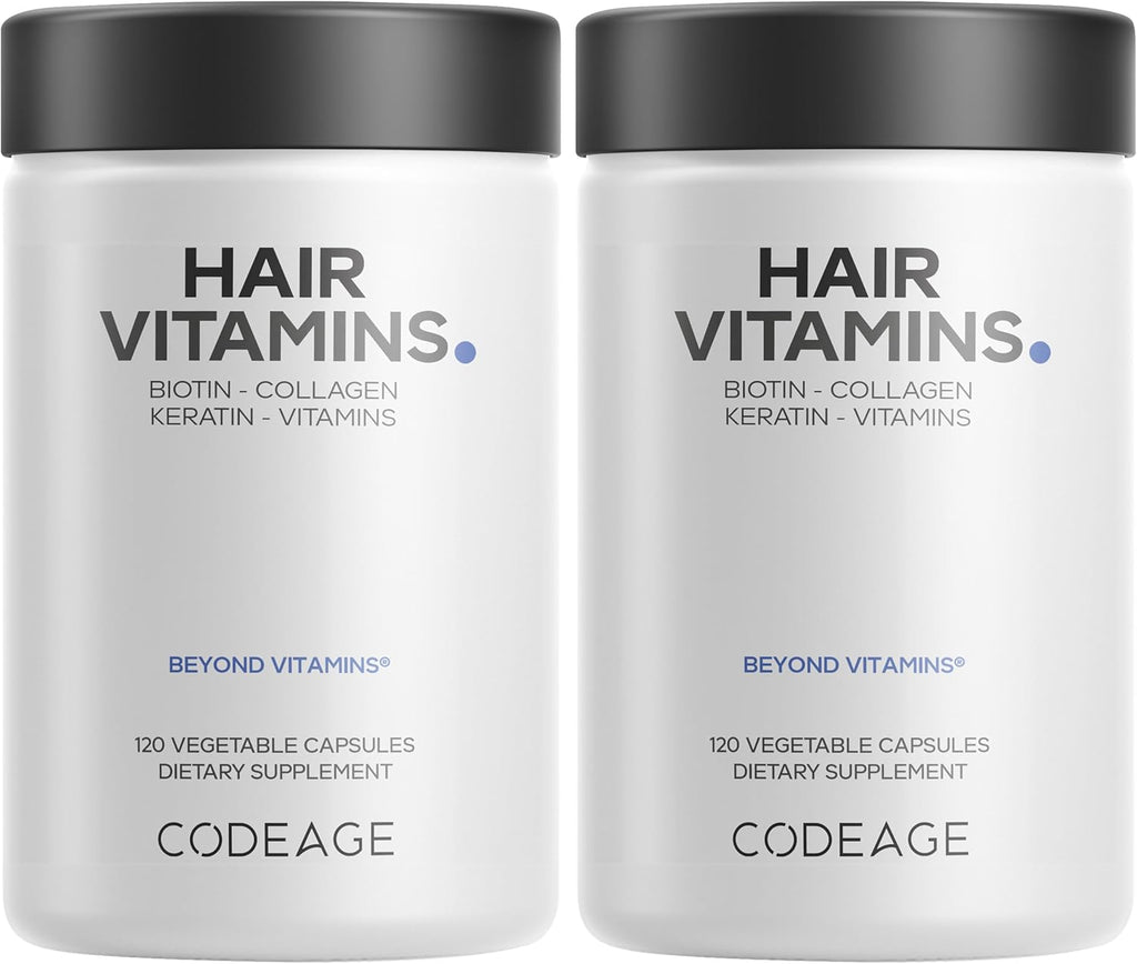 Codeage Vitaminas para el Cabello con Biotina 10000 mcg, Queratina, Colágeno y Vitaminas - 2 Envases