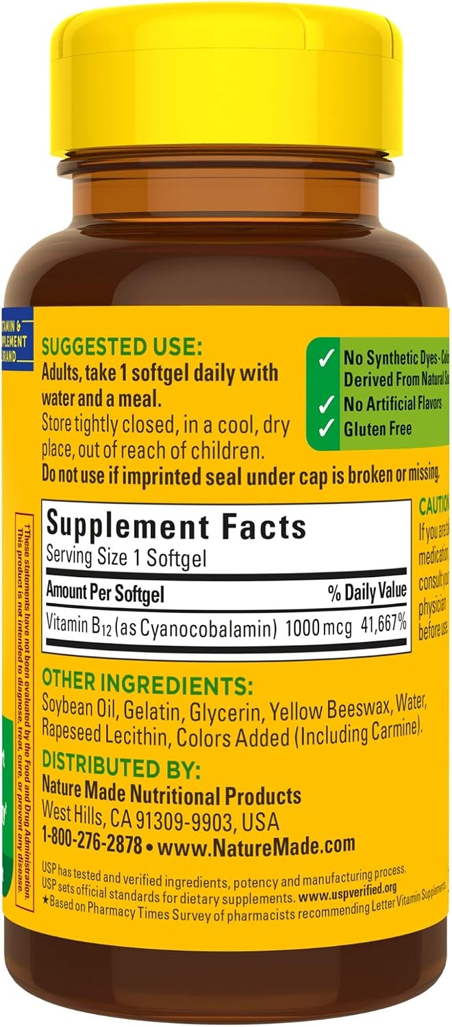 Nature Made Vitamin B12 1000 mcg, 90 Softgels for Energy Metabolism