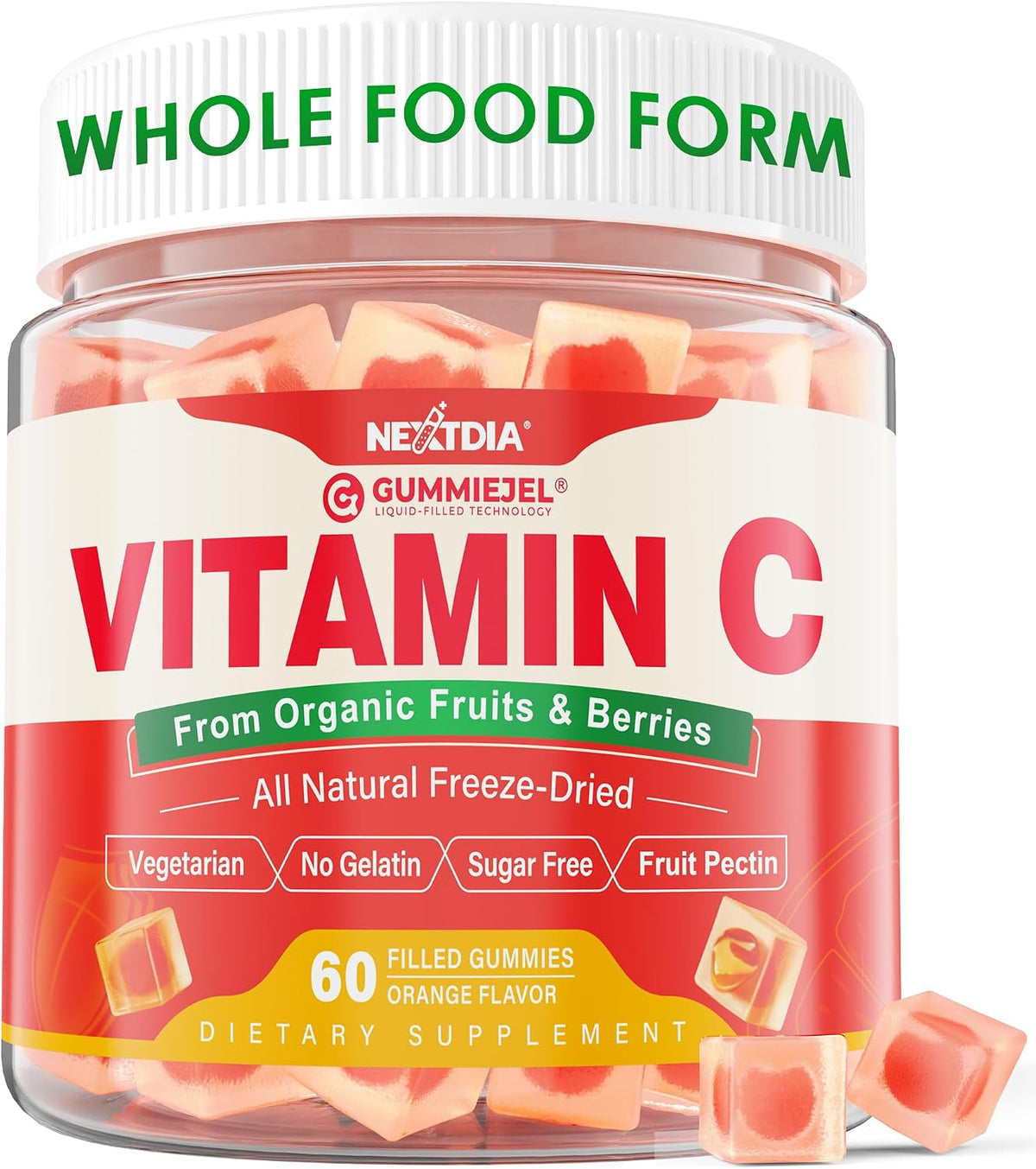 Organic Vitamin C Gummies 120mg for Adults, Sugar Free, Daily Immune Defense, Raw Antioxidant, 100% Whole Food Chewable – Image 1