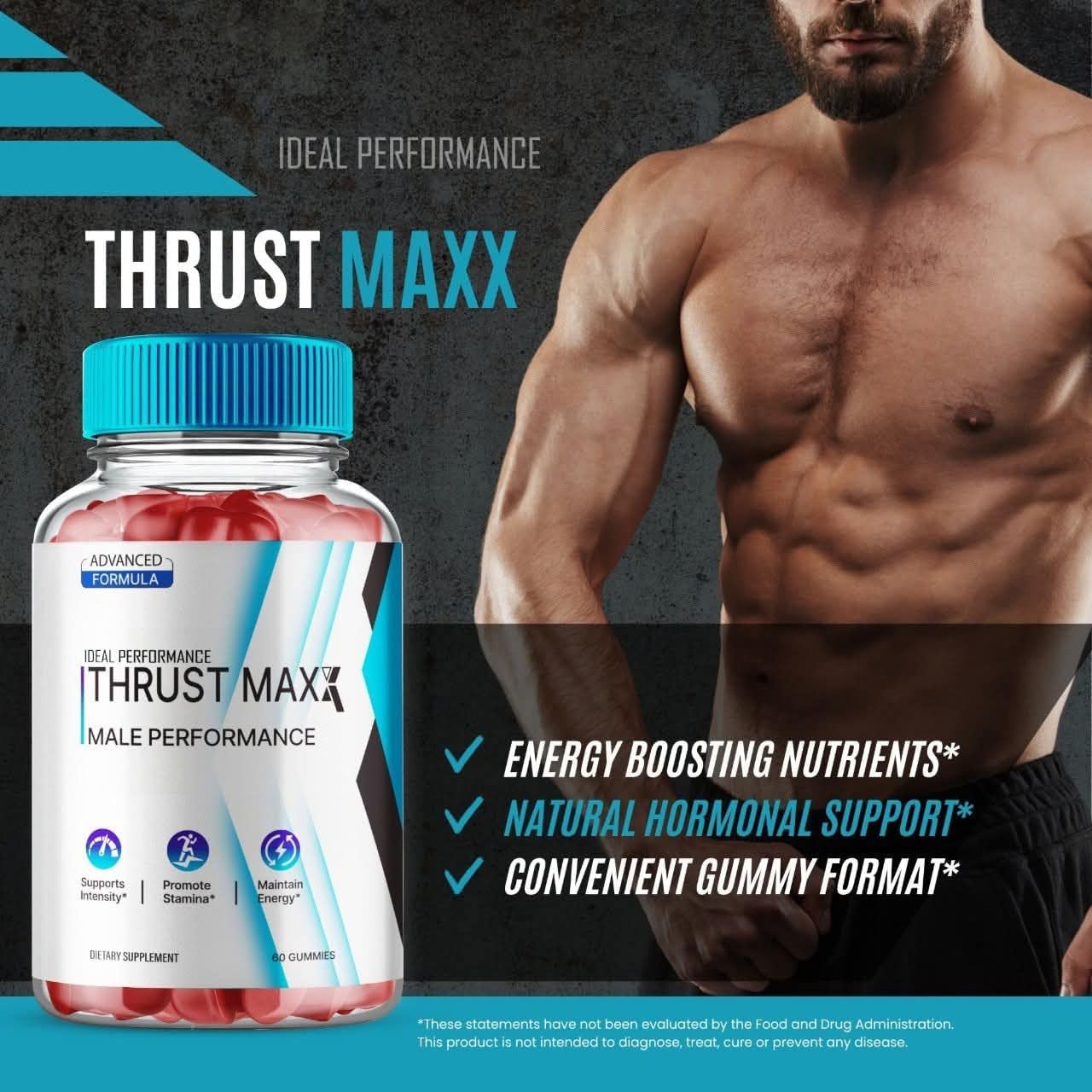 Thrust Maxx Gummies - Gomitas de Suplemento para Hombres - Fórmula Avanzada de Máxima Potencia (60 Gomitas)