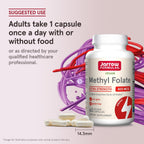Jarrow Formulas Folato Metilado de Alta Potencia 400 mcg - Metilfolato Activo (5-MTHF), 60 Cápsulas Veganas