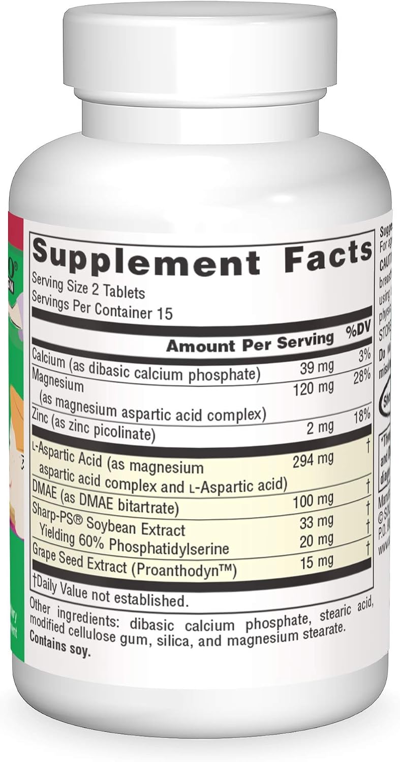 Source Naturals Attentive Child - 30 Tabletas con DMAE, Magnesio, Zinc y Extracto de Semilla de Uva