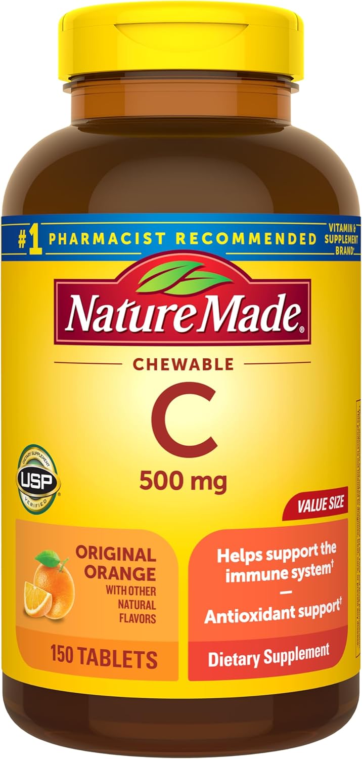 Nature Made Vitamin C 500 mg Chewable Tablets, Orange Flavor, 150 Count