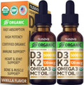 Gotas Orgánicas de Vitamina D3 K2 con Omega 3 - Pack de 2 - 5000 UI - Vainilla