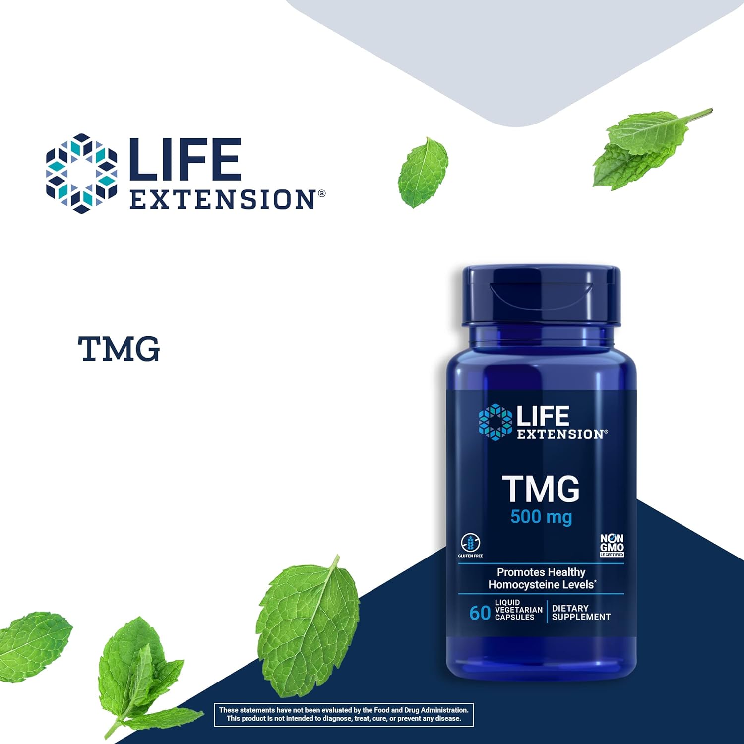 Life Extension TMG, Trimethylglycine, Promotes healthy homocysteine levels, Gluten-free, Vegetarian, 60 Capsules