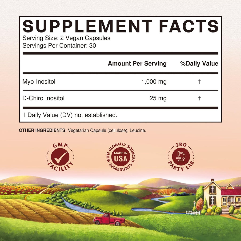 Vitalitown Inositol para Mujeres, Myo-Inositol y D-Chiro Inositol, Ratio 40:1, Apoyo Hormonal y Ovárico, Vitamina B8, Vegano, 60 Cápsulas, Sin Gluten