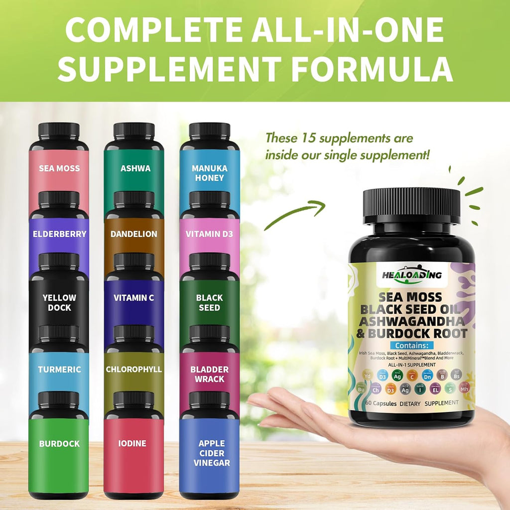 HEALOADING Cápsulas de Musgo Marino Silvestre y Vejiga de Mar - 350mg - Vegano, No OGM