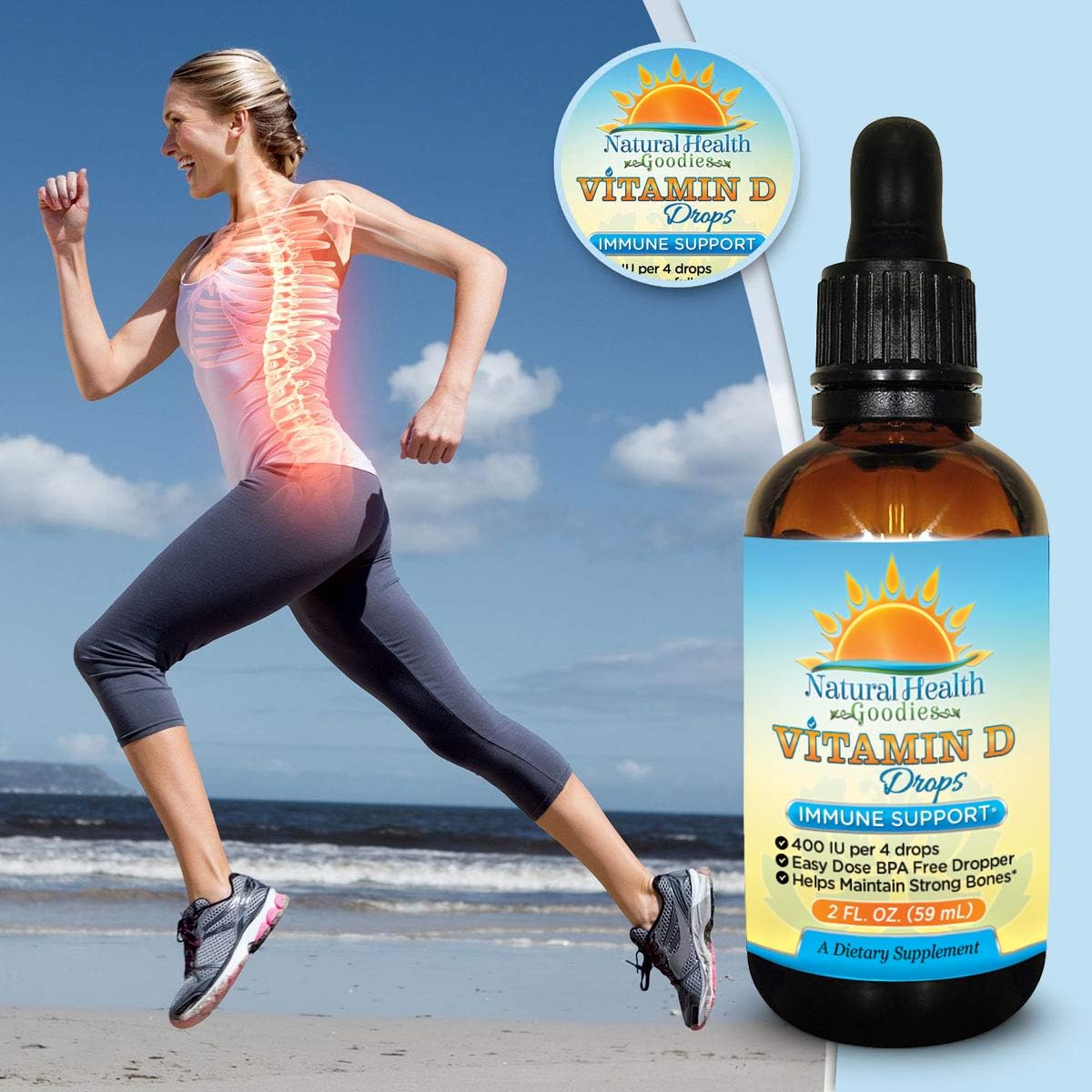 Vitamin D3 Drops for Adults and Children - 2 fl oz (59 ml) Liquid with 100 IU Dropper
