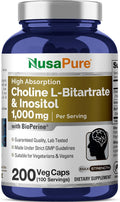 NusaPure Choline & Inositol 1000mg - 200 Cápsulas Vegetales