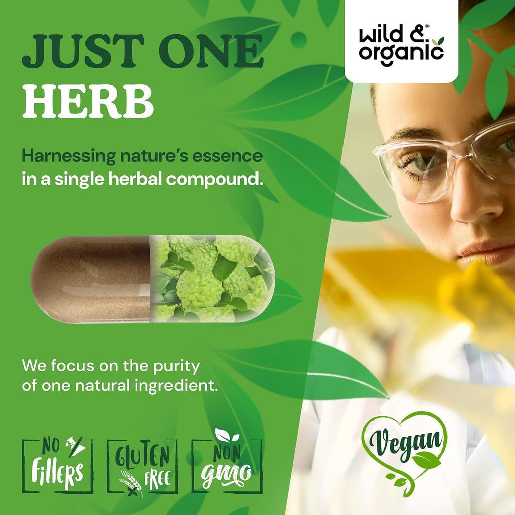 Wild & Organic Cápsulas de Bergamota Cítrica - Antioxidante y Apoyo General - Extracto de Citrus Bergamia - Vegano, Sin Rellenos, No GMO - 180 Cápsulas