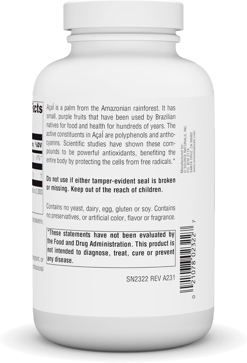 Source Naturals Extracto de Acai, Superantioxidante de Brasil* - 500 mg - 240 Cápsulas Vegetarianas