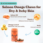 Suplemento Masticable para Perros Piel y Pelaje – Aceite de Salmón Omega 3, Biotina y Vitamina E – 180 unidades