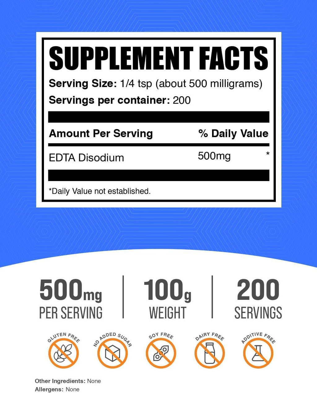 Polvo de EDTA Disódico - Aditivo Alimentario, Puro y Sin Gluten - 100 g (3.5 oz)