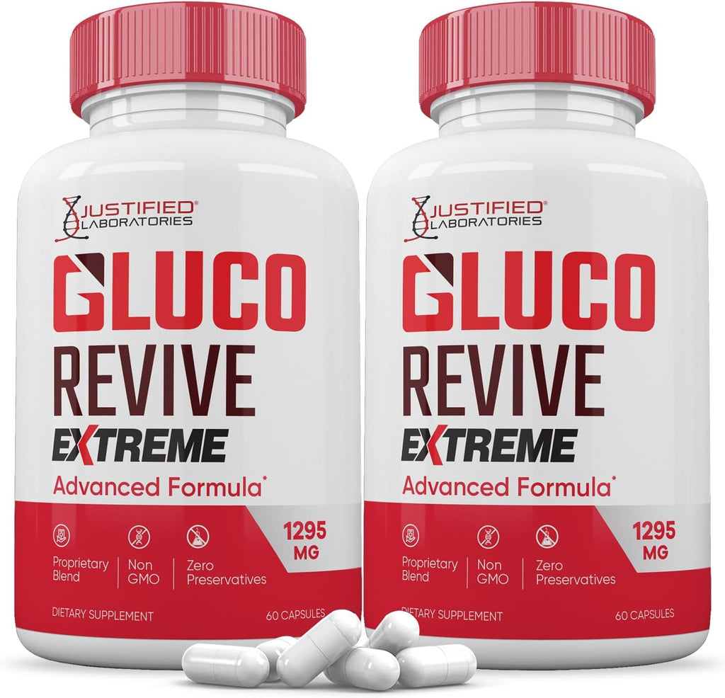 Gluco Revive Extreme 1295mg - Suplemento Avanzado con Hierbas y Vitaminas (2 Pack, 120 Cápsulas)