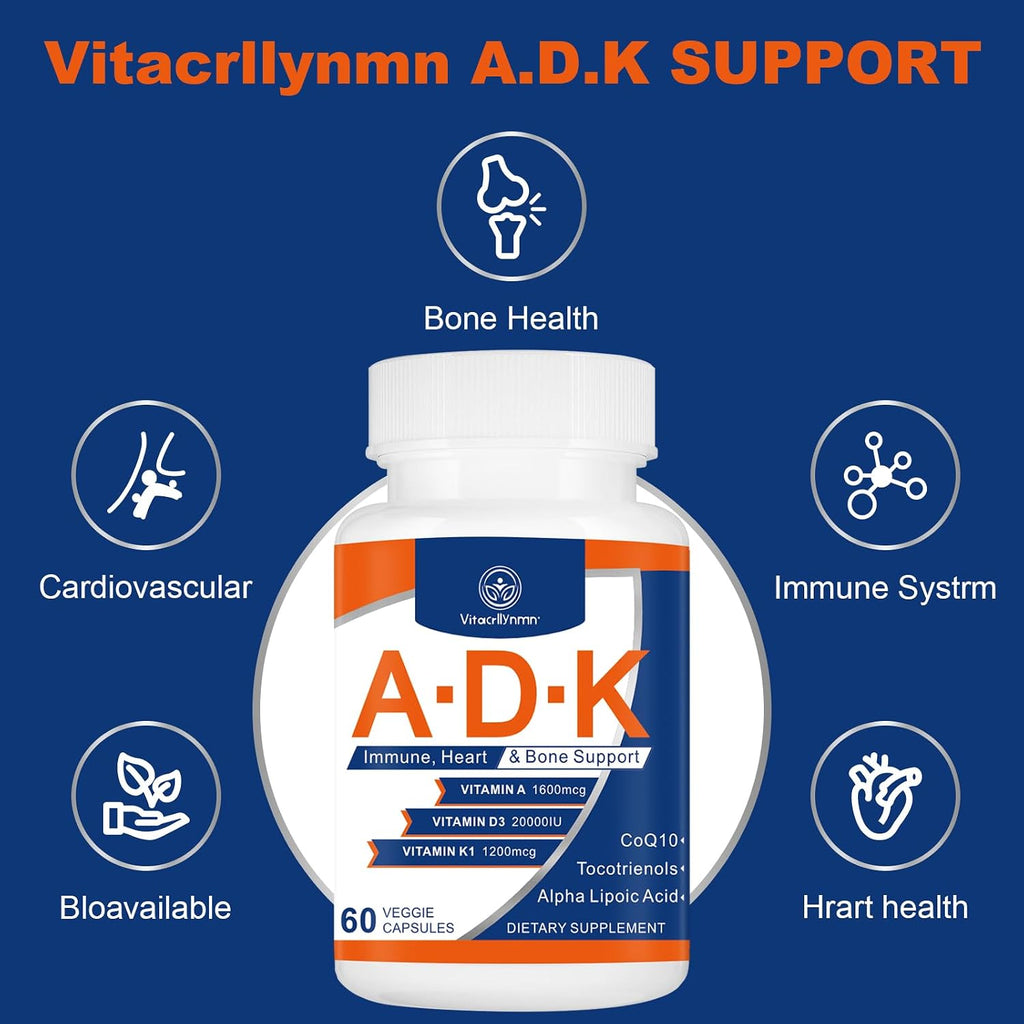 Suplemento ADK de Vitaminas A, D3 y K - Alta Potencia 20000 UI - 120 Cápsulas