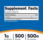 Nutricost L-Tirosina en Polvo 500g - Suplemento de L-Tirosina Pura 1000mg por Ración