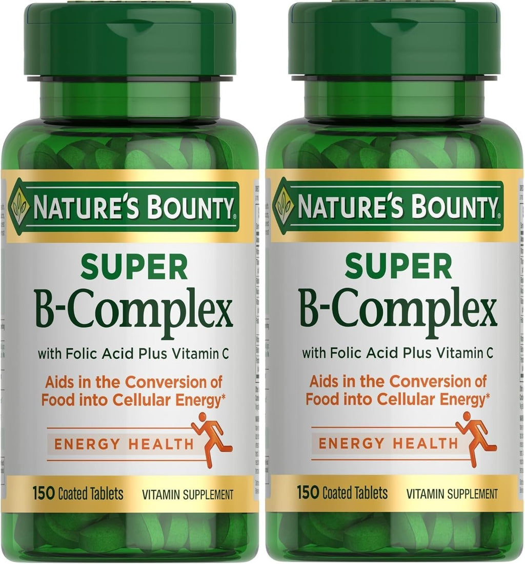 Nature's Bounty Super B Complex con Vitamina C y Ácido Fólico, Apoyo Inmunológico y Energético, 150 Comprimidos - Pack de 2