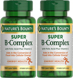 Nature's Bounty Super B Complex con Vitamina C y Ácido Fólico, Apoyo Inmunológico y Energético, 150 Comprimidos - Pack de 2