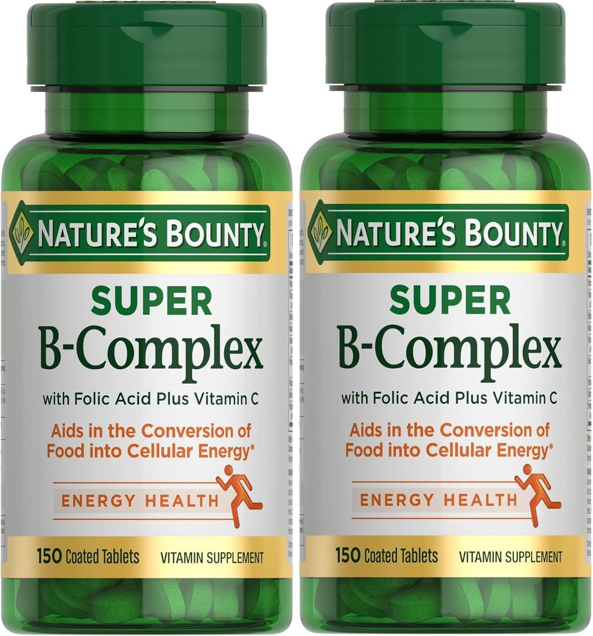 Nature's Bounty Super B Complex con Vitamina C y Ácido Fólico, Apoyo Inmunológico y Energético, 150 Comprimidos - Pack de 2 – Image 1