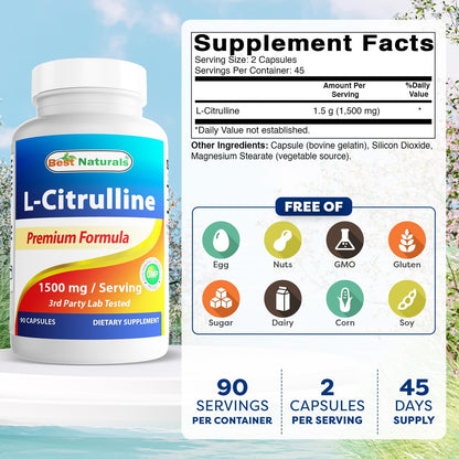 Best Naturals L-Citrulline Cápsulas - – Sin gluten – Image 2