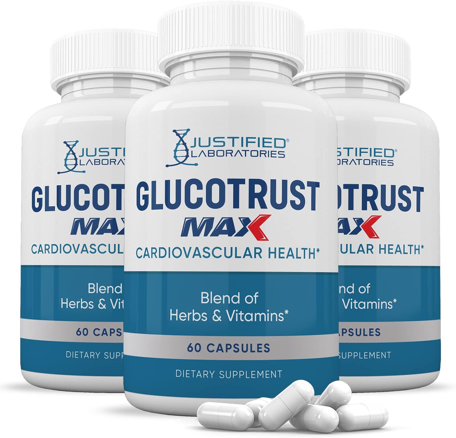 Justified Laboratories Glucotrust Max 1295mg - 300 Cápsulas (5 Envases)