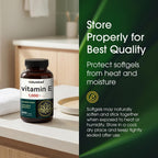NatureBell Vitamina E 1.000 UI por dosis - 300 cápsulas blandas (suministro para 5 meses) - Complemento antioxidante probado por terceros para el cuidado de la piel, el corazón y la salud cerebral* - Alta potencia* - Sin gluten y no transgénico
