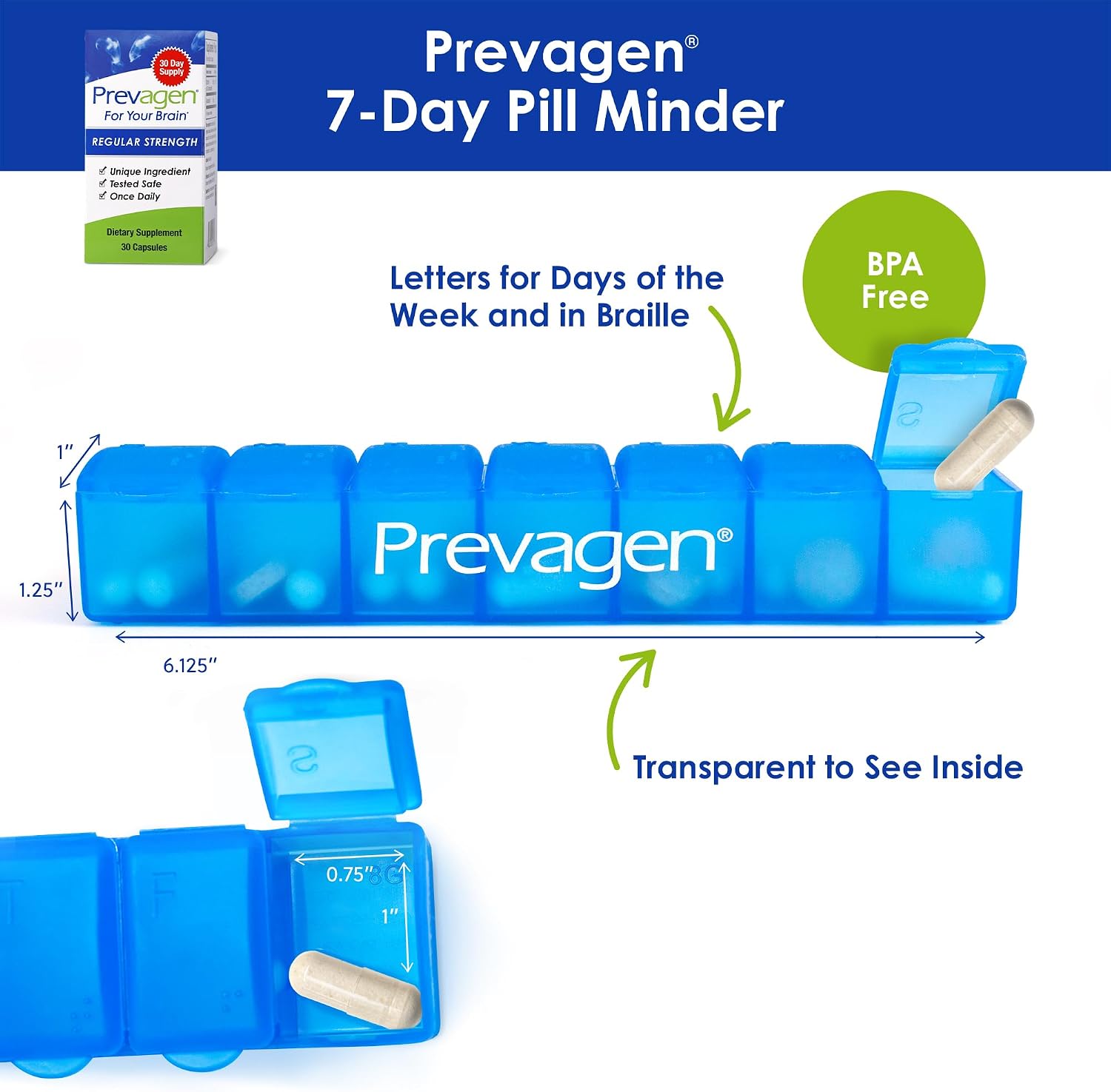 Prevagen Concentración Regular - 30 cápsulas (suministro para 1 mes) | Formulado para tu cerebro | 10 mg de Apoaequorina más Vitamina D3 con pastillero de 7 días