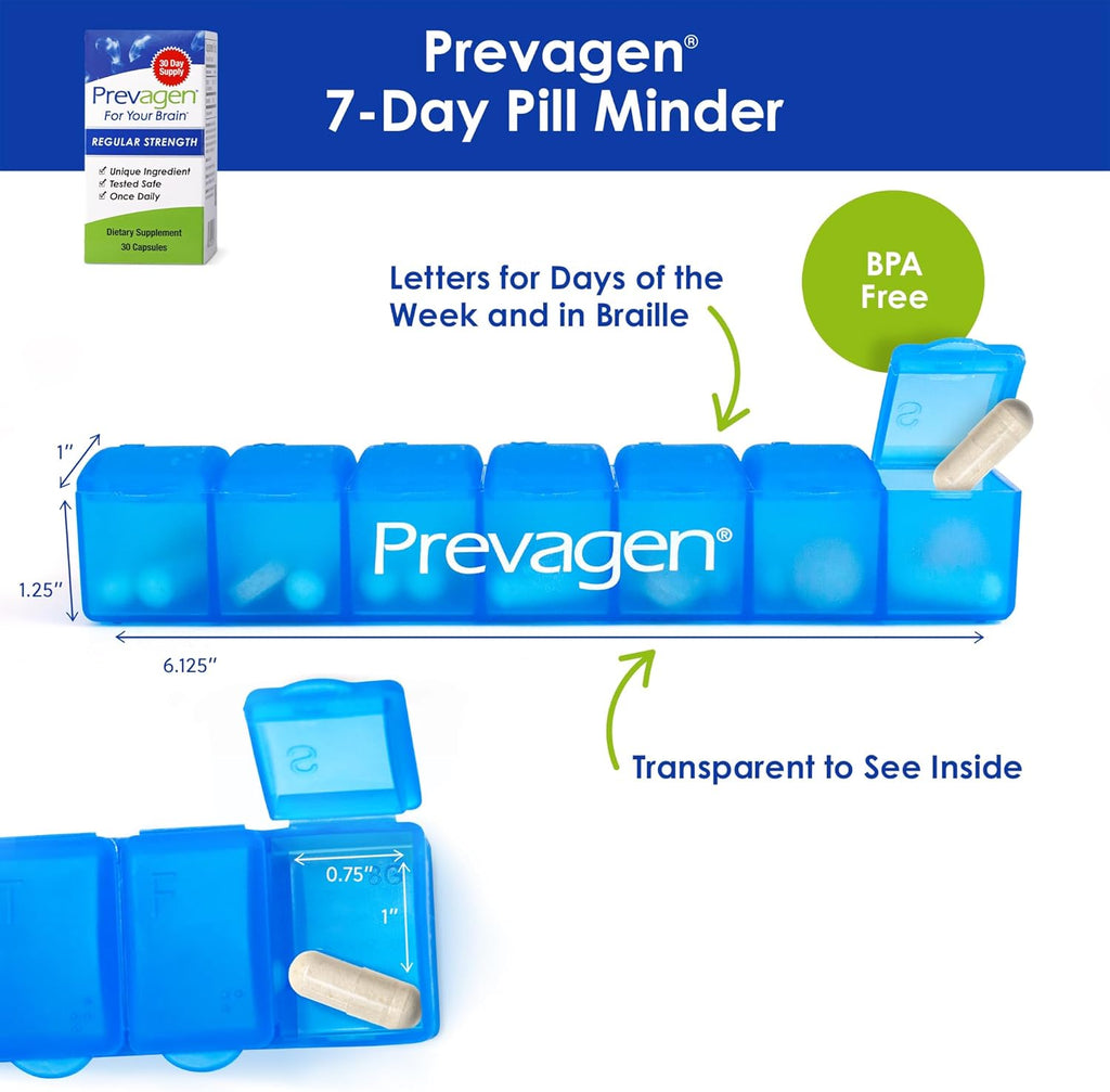 Prevagen Regular Strength - 30 Cápsulas (1 Mes) | Complemento para el Cerebro con 10mg de Apoaequorina y Vitamina D3 + Pastillero Semanal