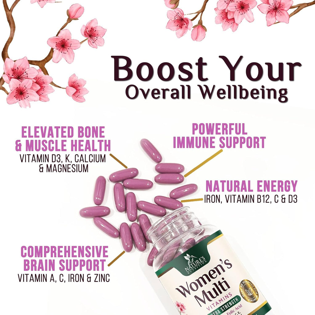 Multivitamínico para Mujeres - Completo Diario con Calcio, Ácido Fólico, Vitaminas A, C, D, E y Grupo B, Zinc y Hierro - Apoyo para Huesos, Energía e Inmunidad - 120 Cápsulas Blandas