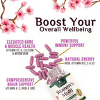 Multivitamínico para Mujeres - Completo Diario con Calcio, Ácido Fólico, Vitaminas A, C, D, E y Grupo B, Zinc y Hierro - Apoyo para Huesos, Energía e Inmunidad - 120 Cápsulas Blandas