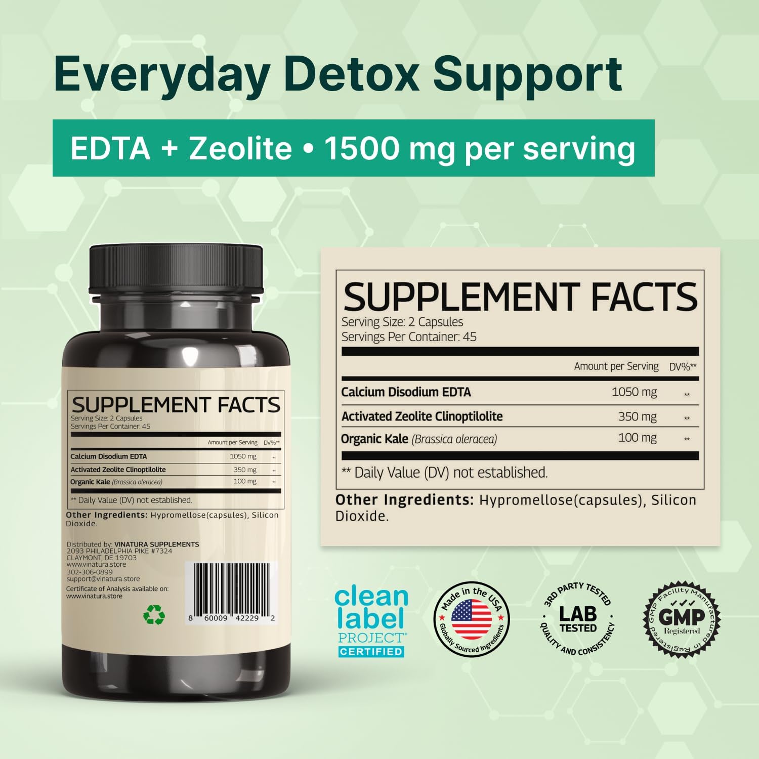 VINATURA EDTA Cápsulas 1500mg - Soporte Hepático con Zeolita - 90 Cápsulas