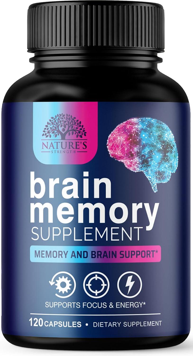 Brain Memory Supplement Pills - 3X Strength Nootropics for Concentration, Clarity & Focus Support - Brain Health Cognitive Vitamins with Bacopa, Phosphatidylserine & DMAE, Brain Booster - 60 Capsules